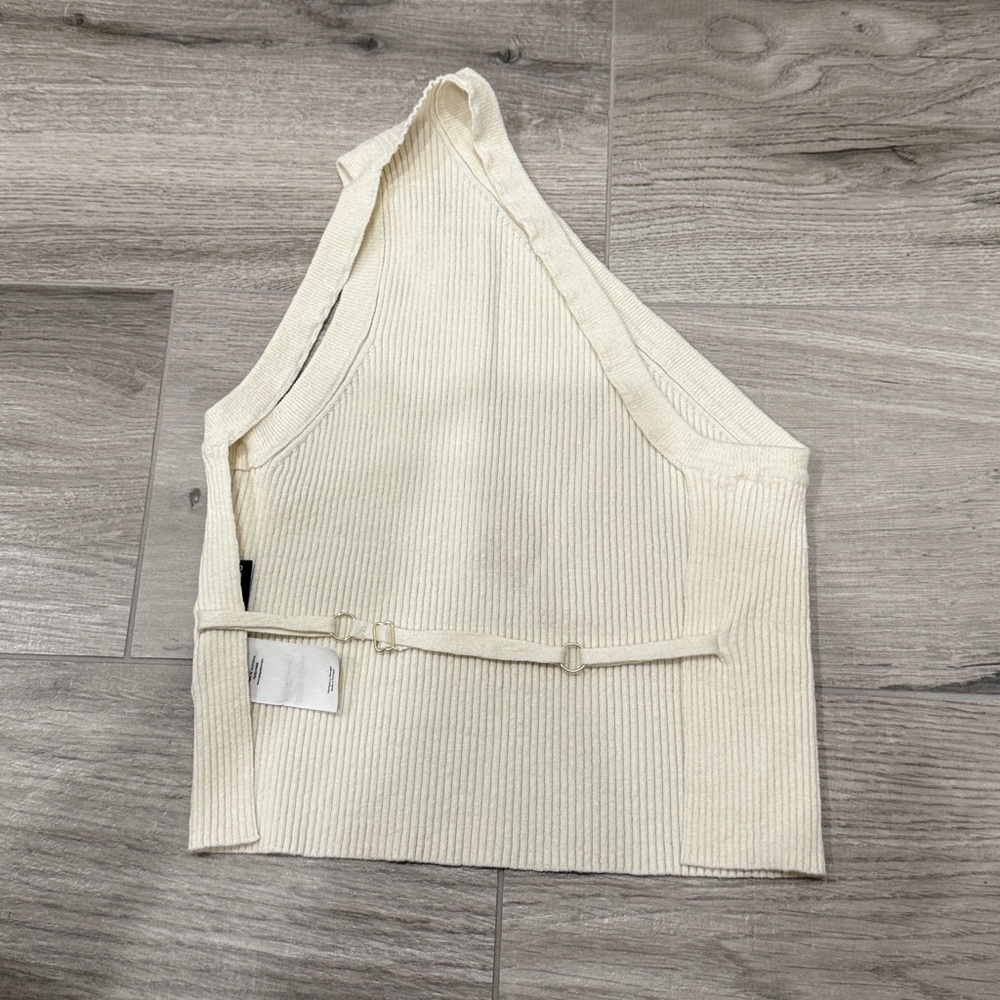 Jacquemus Cream One-Shoulder Ribbed Knit Top - Picture 2 of 3